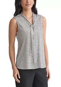 Women's Geo Printed Sleeveless Tie Neck Blouse
