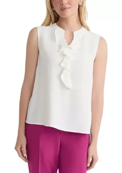 Women's Sleeveless Crepe Ruffle Front Blouse