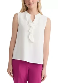 Women's Sleeveless Crepe Ruffle Front Blouse