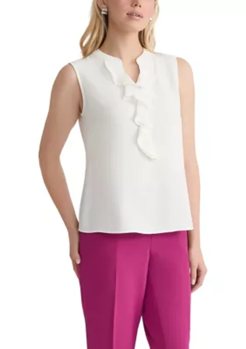 Women's Sleeveless Crepe Ruffle Front Blouse