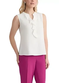 Women's Sleeveless Crepe Ruffle Front Blouse