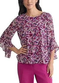 Women's Circle Printed Ruffle Bell Sleeve Blouse
