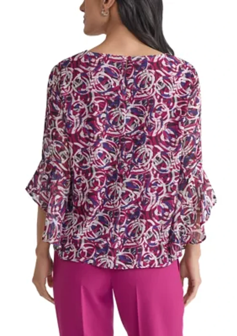 Women's Circle Printed Ruffle Bell Sleeve Blouse