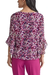 Women's Circle Printed Ruffle Bell Sleeve Blouse