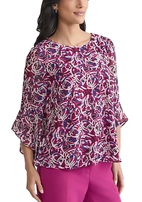 Women's Circle Printed Ruffle Bell Sleeve Blouse