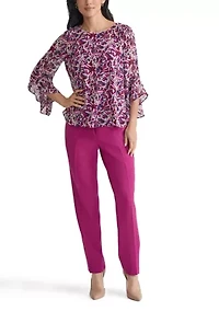 Women's Circle Printed Ruffle Bell Sleeve Blouse