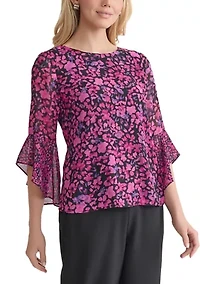 Women's Floral Printed Ruffle Bell Sleeve Blouse