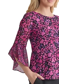 Women's Floral Printed Ruffle Bell Sleeve Blouse