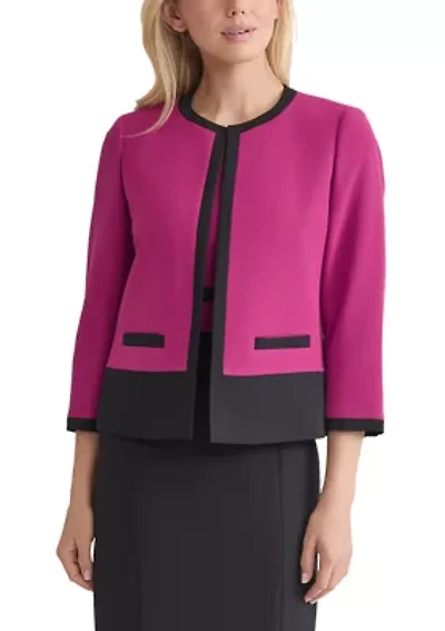 Women's Stretch Crepe Color Block Open Jacket