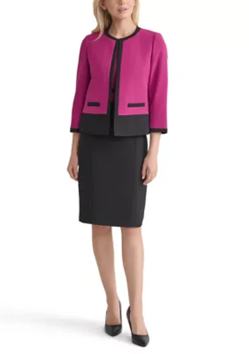 Women's Stretch Crepe Color Block Open Jacket