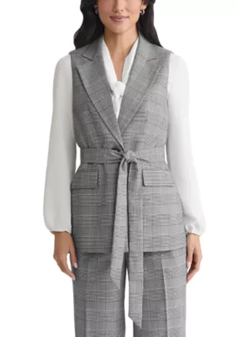 Women's Glen Plaid One Button Belted Vest