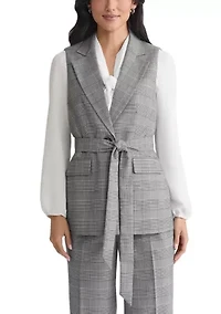 Women's Glen Plaid One Button Belted Vest