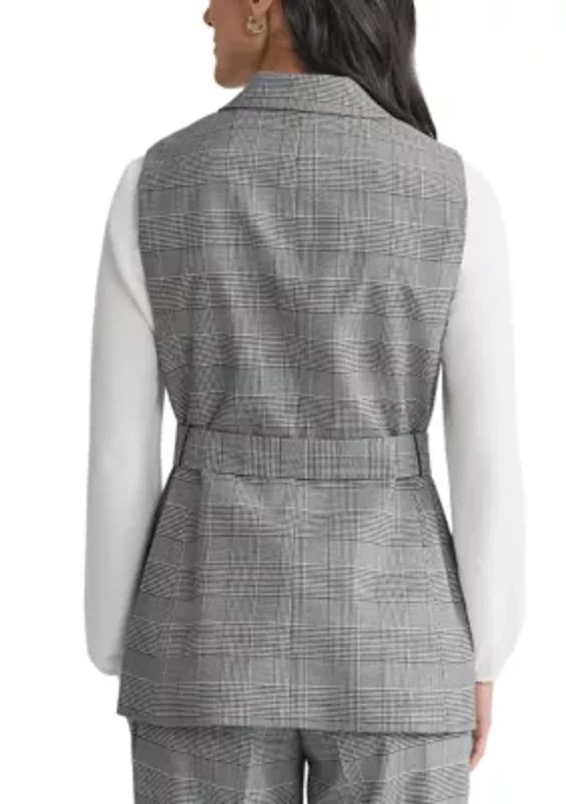 Women's Glen Plaid One Button Belted Vest