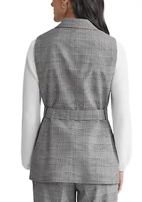 Women's Glen Plaid One Button Belted Vest