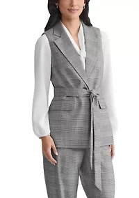 Women's Glen Plaid One Button Belted Vest
