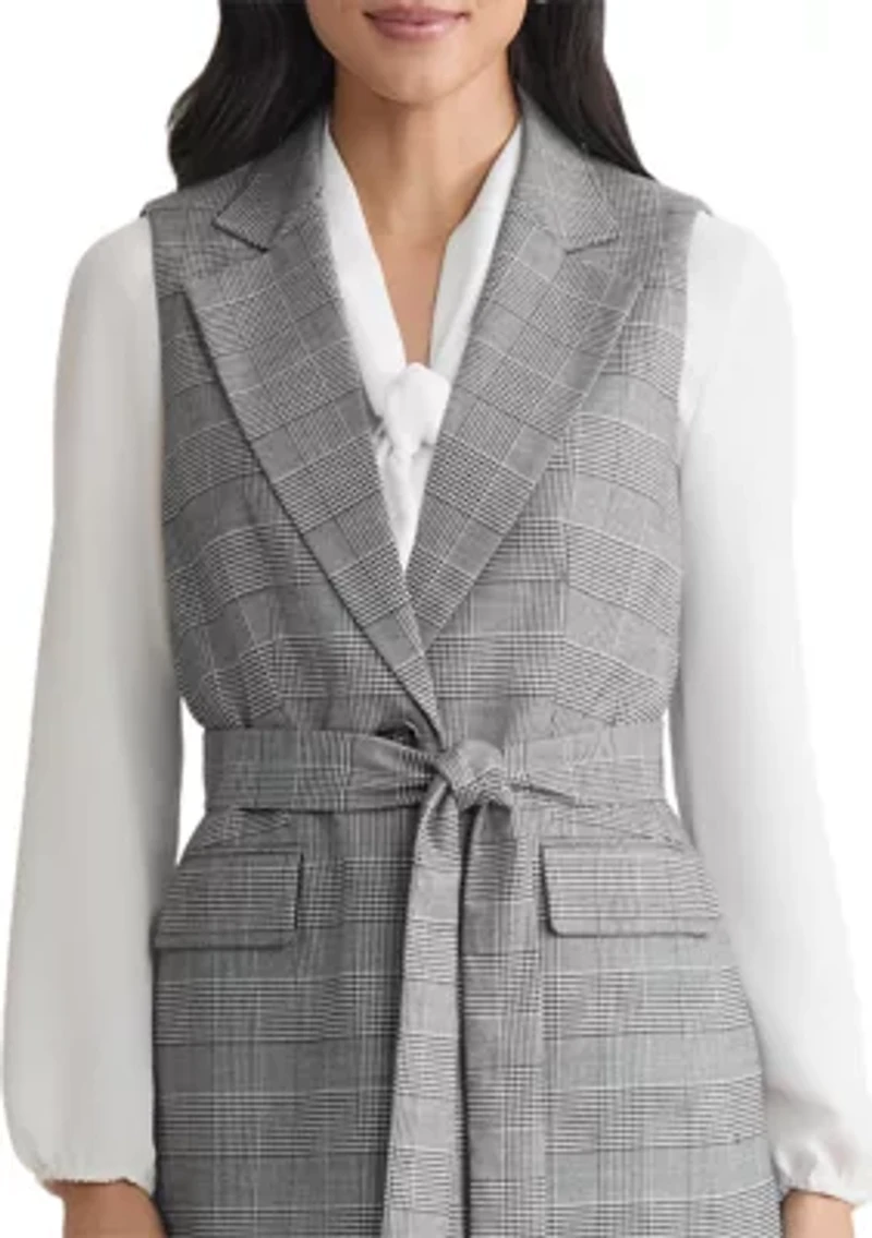 Women's Glen Plaid One Button Belted Vest