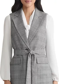 Women's Glen Plaid One Button Belted Vest