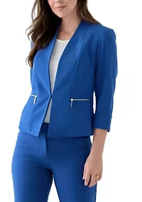 Women's Stretch Crepe Open Front Jacket with Zip Pockets