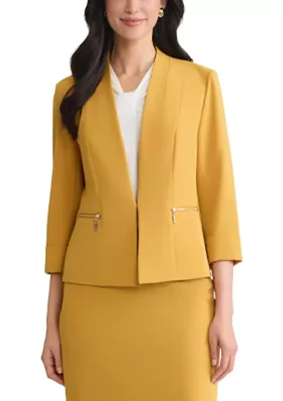 Women's Stretch Crepe Open Front Jacket with Zip Pockets
