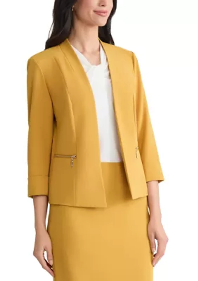 Women's Stretch Crepe Open Front Jacket with Zip Pockets