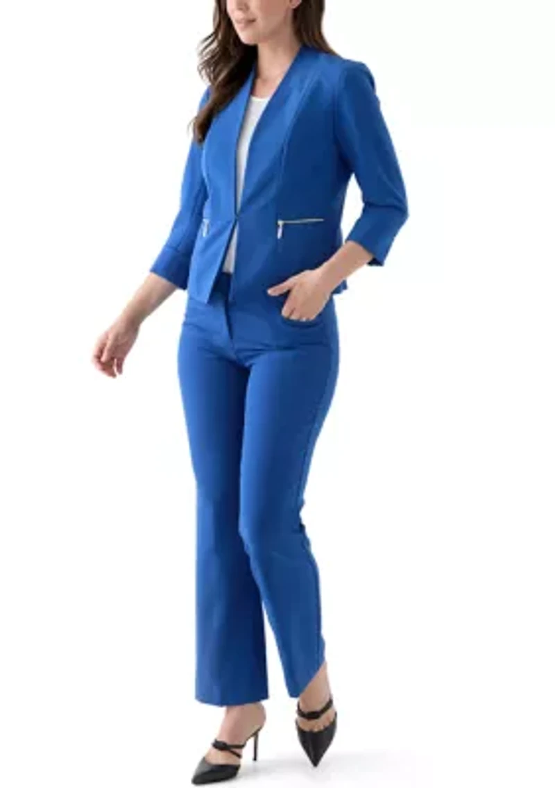 Women's Stretch Crepe Open Front Jacket with Zip Pockets