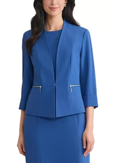 Women's Stretch Crepe Open Jacket with Zip Pockets