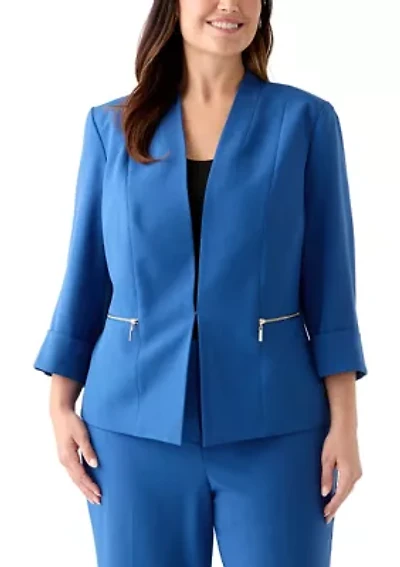 Plus Stretch Crepe Open Jacket with Zip Pockets
