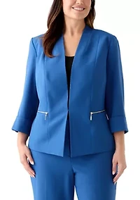 Plus Stretch Crepe Open Jacket with Zip Pockets