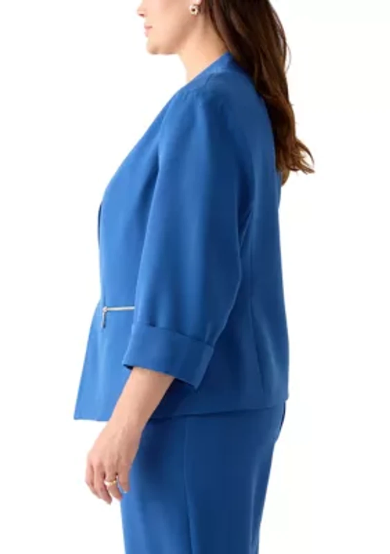 Plus Stretch Crepe Open Jacket with Zip Pockets
