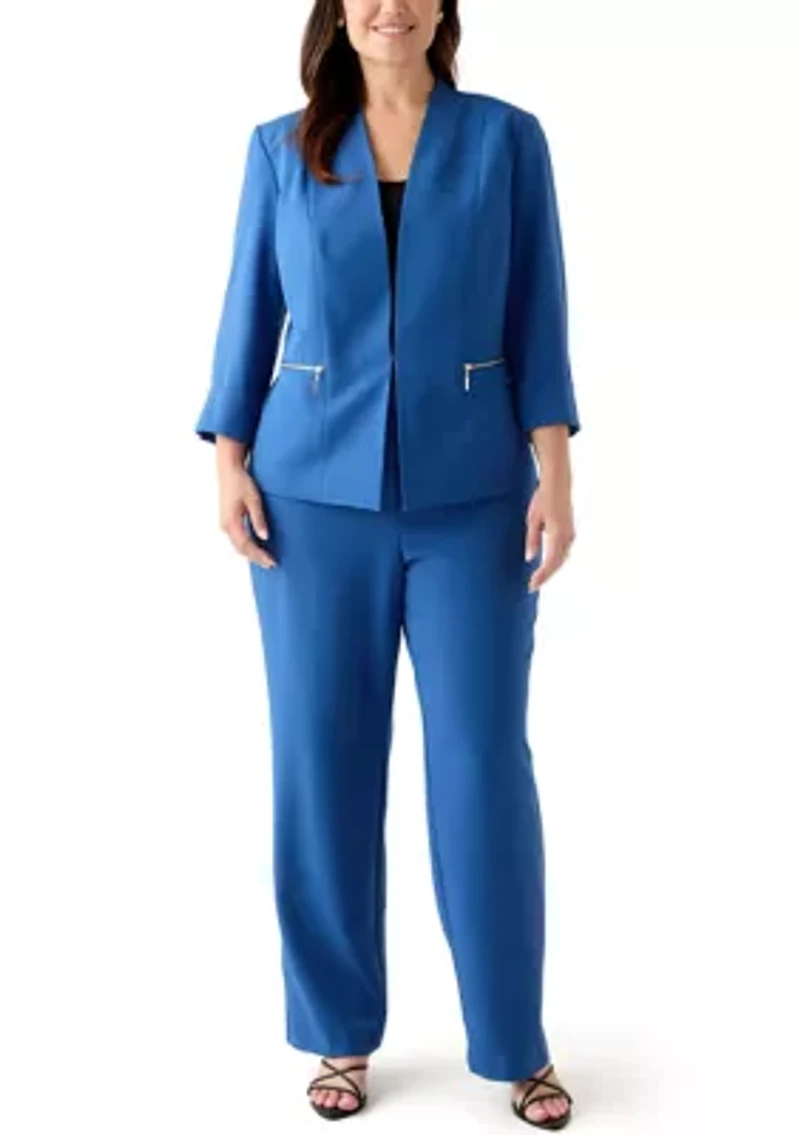 Plus Stretch Crepe Open Jacket with Zip Pockets