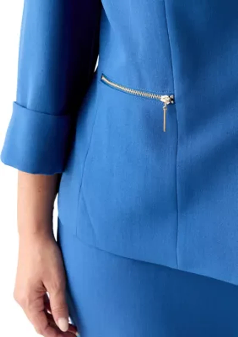 Plus Stretch Crepe Open Jacket with Zip Pockets
