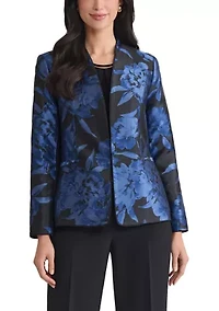 Women's Floral Jacquard Collarless Jacket