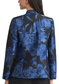 Women's Floral Jacquard Collarless Jacket