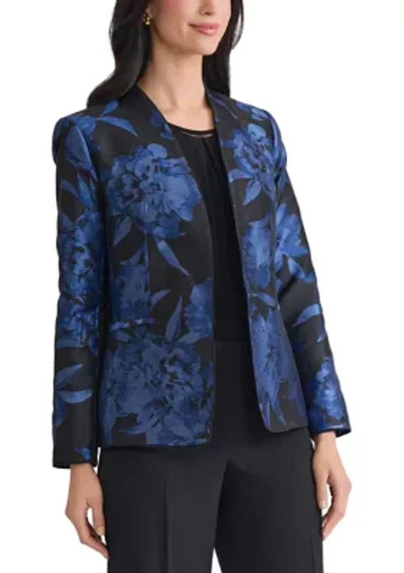 Women's Floral Jacquard Collarless Jacket