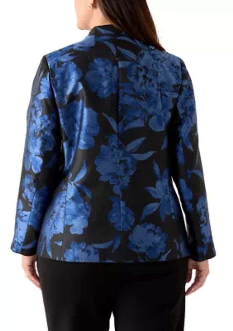 Plus Floral Jacquard Collarless Jacket