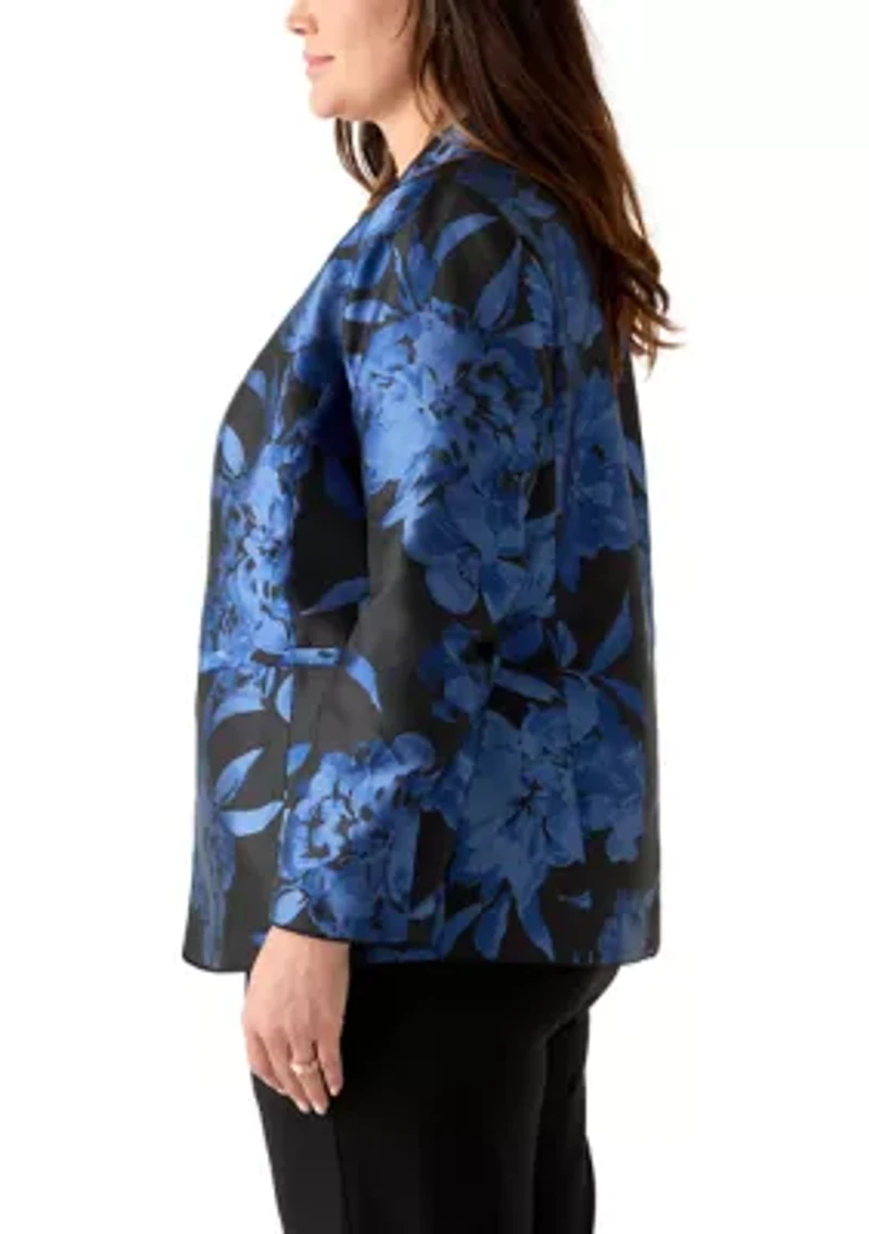Plus Floral Jacquard Collarless Jacket