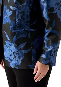 Plus Floral Jacquard Collarless Jacket