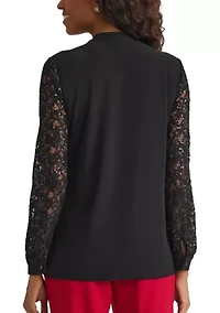 Women's Knit Top with Sequin Lace Sleeves