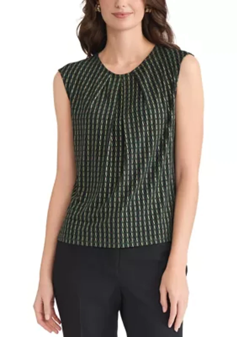 Women's Foil Print Pleat Neck Knit Top