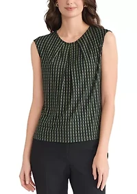 Women's Foil Print Pleat Neck Knit Top