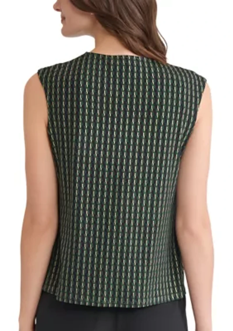 Women's Foil Print Pleat Neck Knit Top