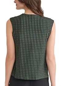 Women's Foil Print Pleat Neck Knit Top