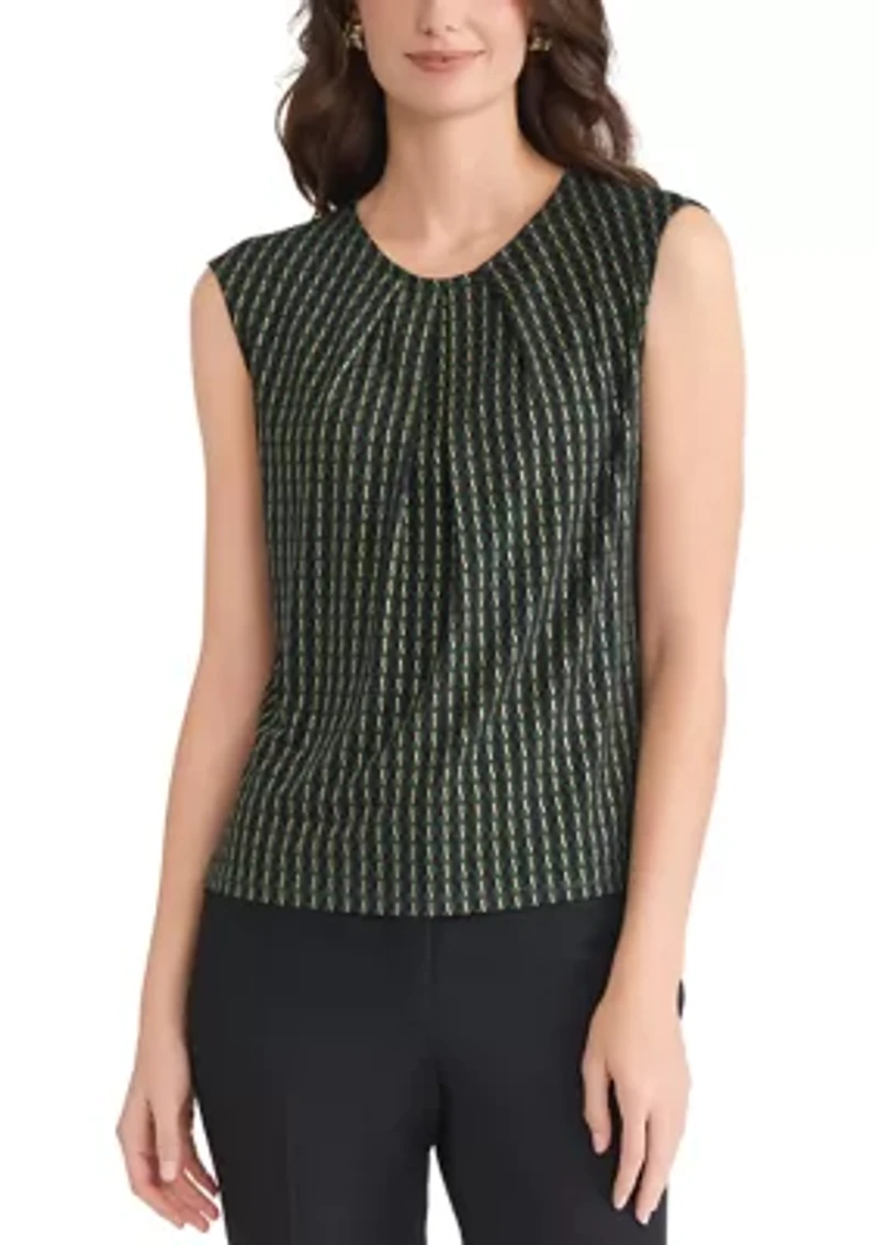 Petite Foil Print Pleat Neck Knit Top