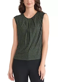 Petite Foil Print Pleat Neck Knit Top