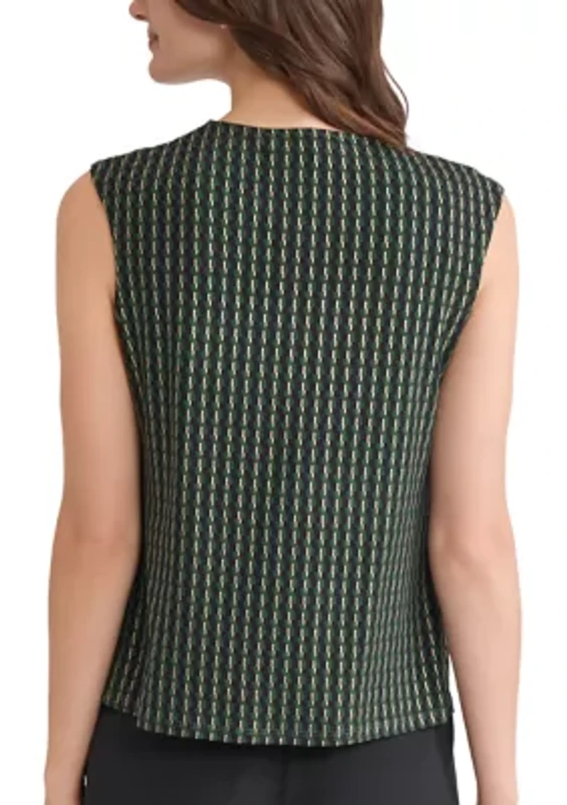 Petite Foil Print Pleat Neck Knit Top