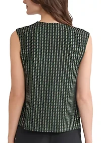 Petite Foil Print Pleat Neck Knit Top