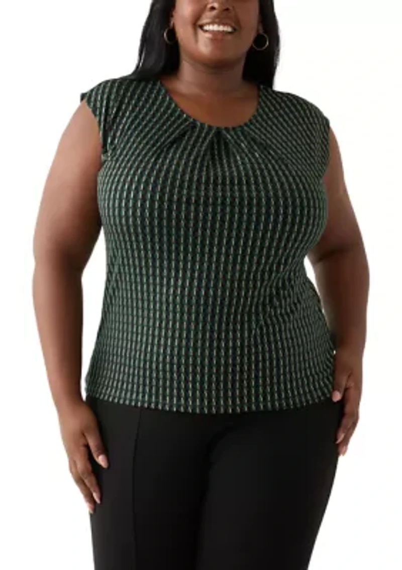 Plus Foil Print Pleated Knit Top