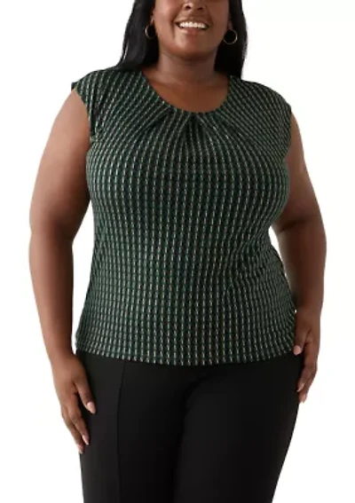 Plus Foil Print Pleated Knit Top