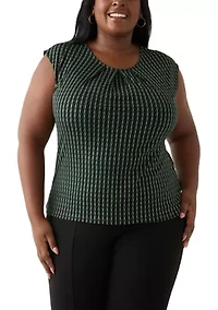 Plus Foil Print Pleated Knit Top