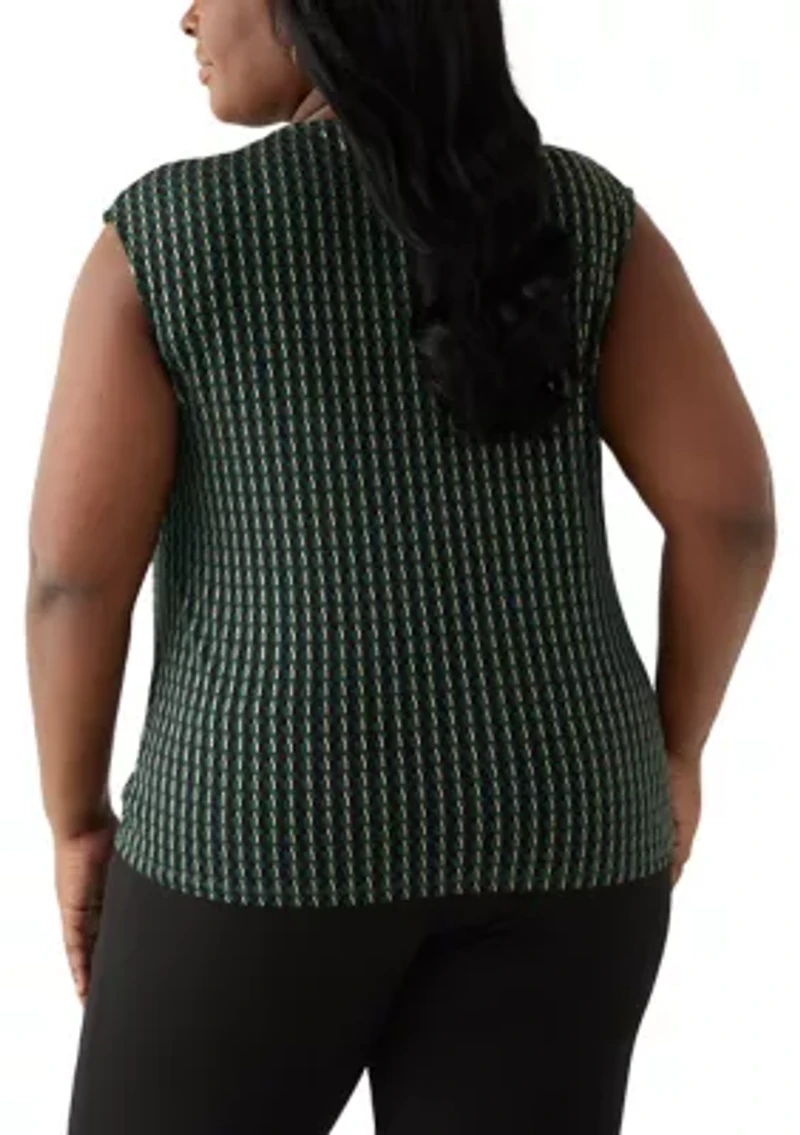 Plus Foil Print Pleated Knit Top